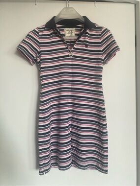 Abercrombie & Fitch Navy, White & Pink Striped Polo Top